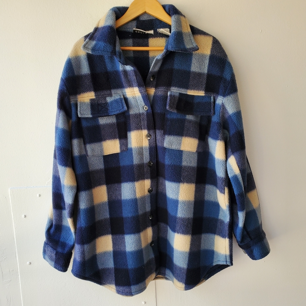 Vintage Energie Fleece Jacket Women's Size L Blue Plaid